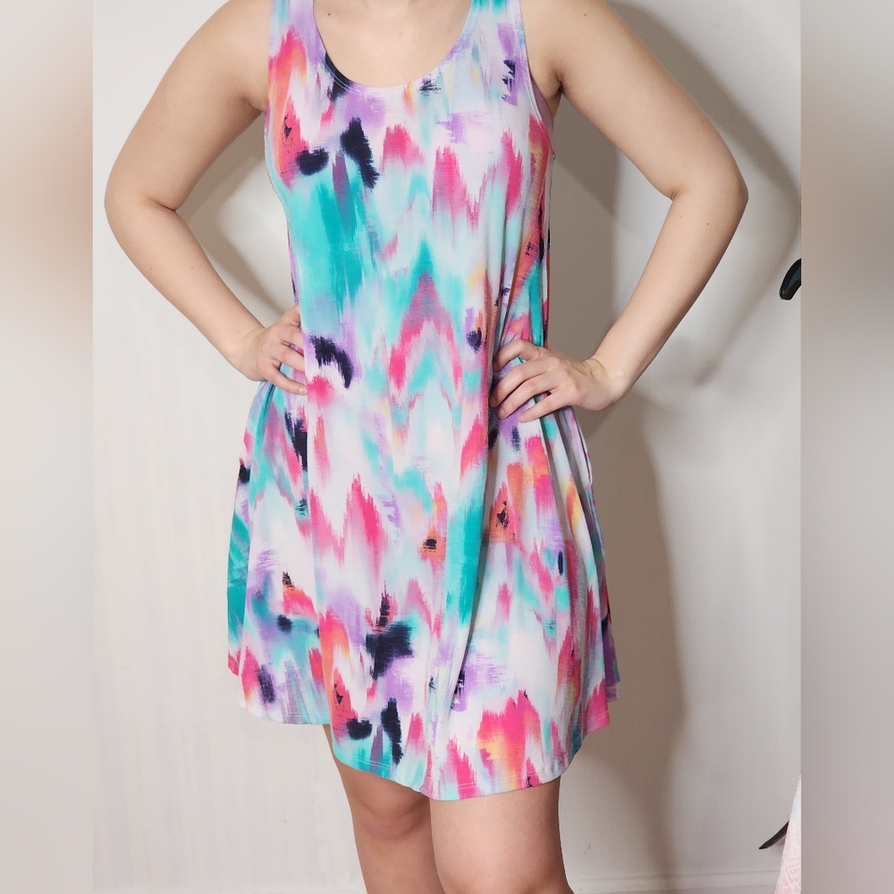 Colorful Abstract Tank Swing Dress Oversized Large, Lots of Flow